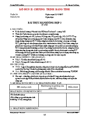 Kế hoạch dạy học Tin học 7 - Tiết 49+50 Bài thực hành tổng hợp số 3 (2 tiết) - Năm học 2016-2017 - Nguyễn Văn Dũng